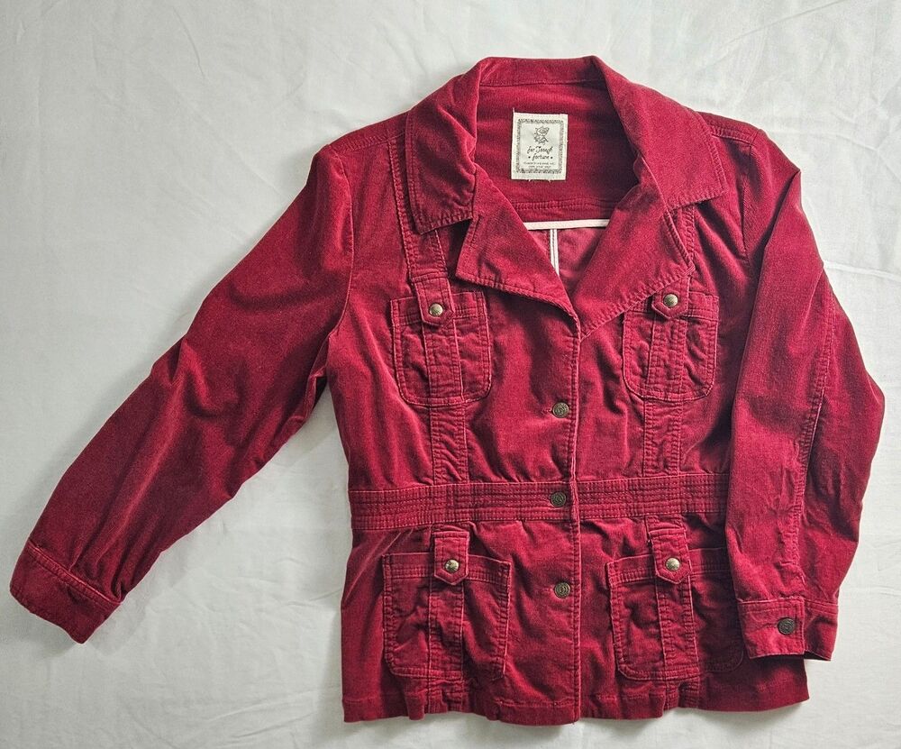 Vintage For Joseph Fortune Crimson Red Corduroy Utility Jacket Y2K Size Large